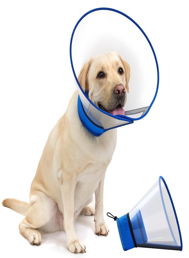 OneTigris Depth Adjustable Soft Dog Cone Collar for Medium Large Dogs After Surgery, Recovery for Small Dogs, Lightweight Elizabethan Collar for Dog to Stop Licking (Blue, M) - Image 1
